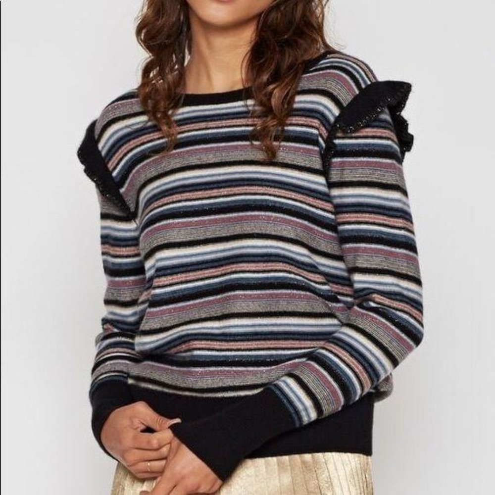 JOIE Cais C Metallic Stripe Ruffle Sweater S